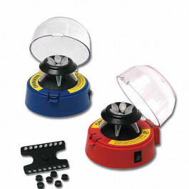 Red mini-centrifuge with 2 rotors